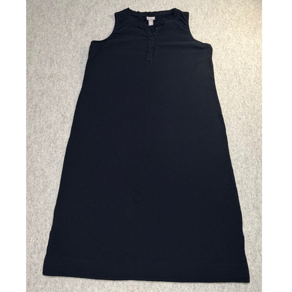 Chico's Henley Midi Dress‎ Womens 2 Black Minimalist Coastal Grandma Loungewear